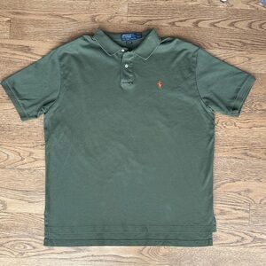 Ralph Lauren Men’s Green Polo Shirt w/ Orange Logo - Size XXL